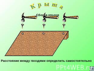 К р ы ш а Сборка крыши Расстояние между гвоздями определить самостоятельно