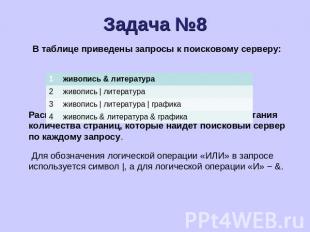 Задача №8 В таблице приведены запросы к поисковому серверу: Расположите номера з