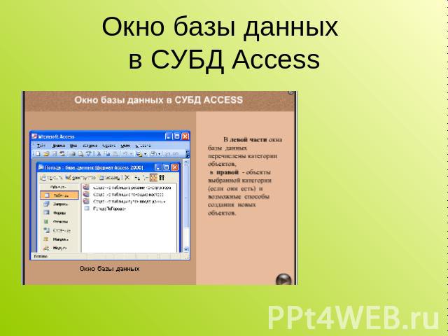 Окно базы данных в СУБД Access