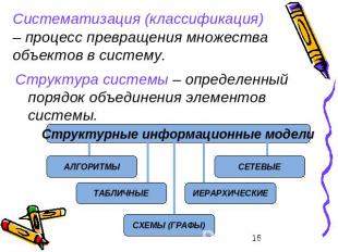 Систематизация (классификация) – процесс превращения множества объектов в систем