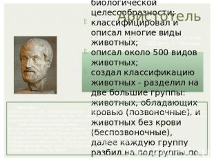 Аристотель (384 до н. э., Стагир– 322 до н. э., Халкида) изучал растения и живот