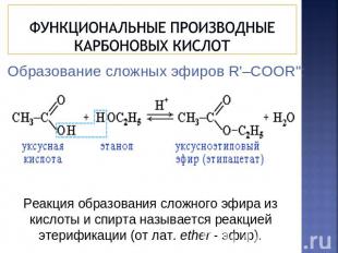 Функциональные производные карбоновых кислот Образование сложных эфиров R'–COOR"
