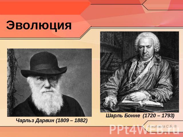 Эволюция Чарльз Дарвин (1809 – 1882)Шарль Бонне (1720 – 1793)