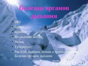 Болезни органов дыхания ОРЗ Грипп БронхитВоспаление легкихАстмаТуберкулезРак (гу