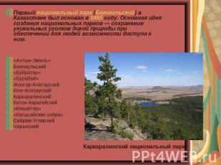 Первый национальный парк (Баянаульский) в Казахстане был основан в 1985 году. Ос