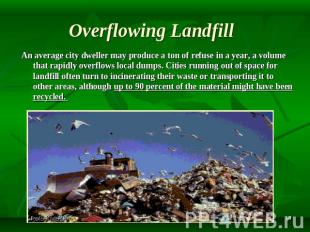 Overflowing Landfill An average city dweller may produce a ton of refuse in a ye