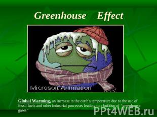 Greenhouse Effect Global Warming, an increase in the earth's temperature due to