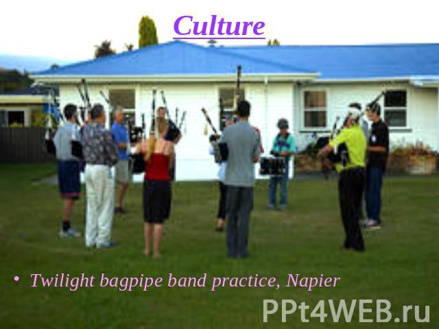 Culture Twilight bagpipe band practice, Napier