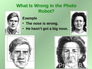 What Is Wrong in the Photo Robot? Example The nose is wrong. He hasn’t got a big