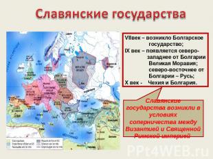 Славянские государства VIIвек – возникло Болгарское государство; IX век – появля