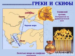 ГРЕКИ И СКИФЫ Скифский лучник. Изображение на древнегреческой вазе Золотые вещи