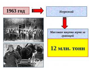 1963 год Неурожай Массовая закупка зерна за границей 12 млн. тонн