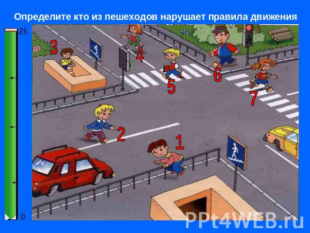 Определите кто из пешеходов нарушает правила движения