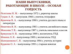 Наши выпускники, работающие в школе – особая гордость Полетаева Н. М. – выпускни