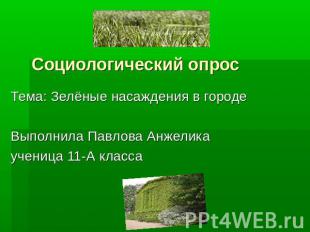 Социологический опрос Тема: Зелёные насаждения в городеВыполнила Павлова Анжелик