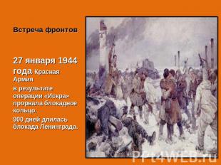 Встреча фронтов 27 января 1944 года Красная Армияв результате операции «Искра» п