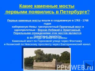 Какие каменные мосты первыми появились в Петербурге? Первые каменные мосты вошли
