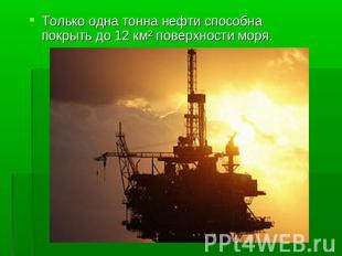 Только одна тонна нефти способна покрыть до 12 км² поверхности моря.