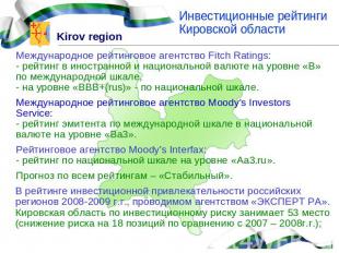 Инвестиционные рейтинги Кировской областиМеждународное рейтинговое агентство Fit
