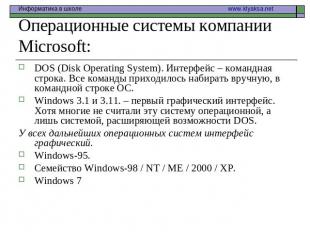 Операционные системы компании Microsoft: DOS (Disk Operating System). Интерфейс