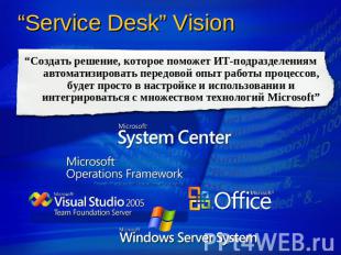 “Service Desk” Vision “Создать решение, которое поможет ИТ-подразделениям автома