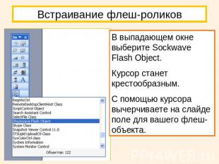 Встраивание флеш-роликов В выпадающем окне выберите Sockwave Flash Object. Курсо