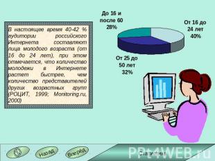 В настоящее время 40-42 % аудитории российского Интернета составляют лица молодо