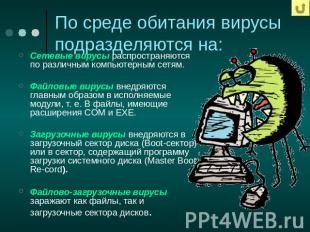 По среде обитания вирусы подразделяются на: Сетевые вирусы распространяются по р