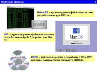 ReiserFS - журналируемая файловая система разработанная для ОС Unix HFS - журнал