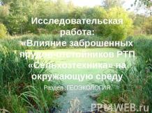 Влияние заброшенных прудов-отстойников РТП «Сельхозтехника» на окружающую среду