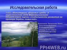 Мониторинг здоровья среды в окрестностях села Верхнеусинского посредством оценки