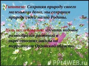 Гипотеза: Сохраняя природу своего маленького дома, мы сохраним природу своей мал