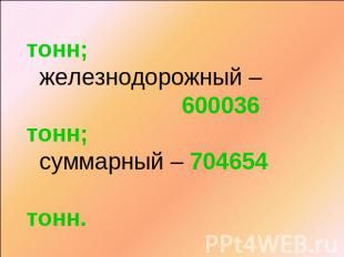 В Республике Коми: автотранспорт - 104618 тонн; железнодорожный – 600036 тонн; с