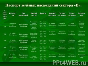 Паспорт зелёных насаждений сектора «В».