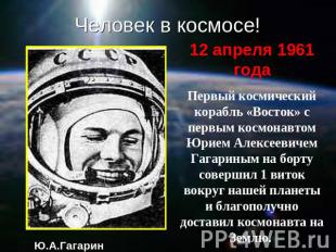 Человек в космосе! 12 апреля 1961 годаПервый космический корабль «Восток» с перв