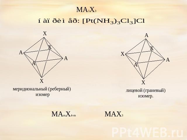 МА3Х3 меридиональный (реберный) изомер лицевой (граневый)изомер. МАmХ4-m МАХ3