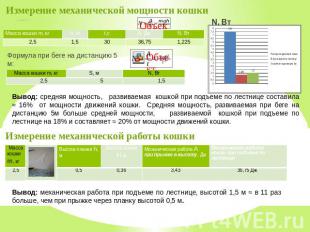 Измерение механической мощности кошки Формула при подъеме по лестнице: Вывод: ср