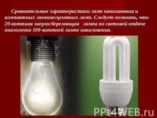 Сравнительные характеристики ламп накаливания и компактных люминесцентных ламп.