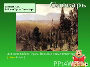 Для лесов Сибири, Урала, Поволжья применяется термин урман (тюрк.)Для лесов Сиби