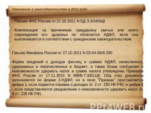 Письмо ФНС России от 21.10.2011 N ЕД-3-3/3456@Компенсация за причинение граждани