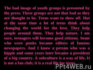 The bad image of youth groups is presented by the press. These groups are not th