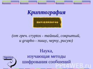 Криптография (от греч. cryptos - тайный, сокрытый, и grаpho - пишу, черчу, рисую