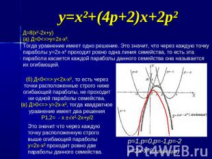 y=x²+(4p+2)x+2p² Д=8(х²-2х+у)(а) Д=0у=2х-х².Тогда уравнение имеет одно решение.