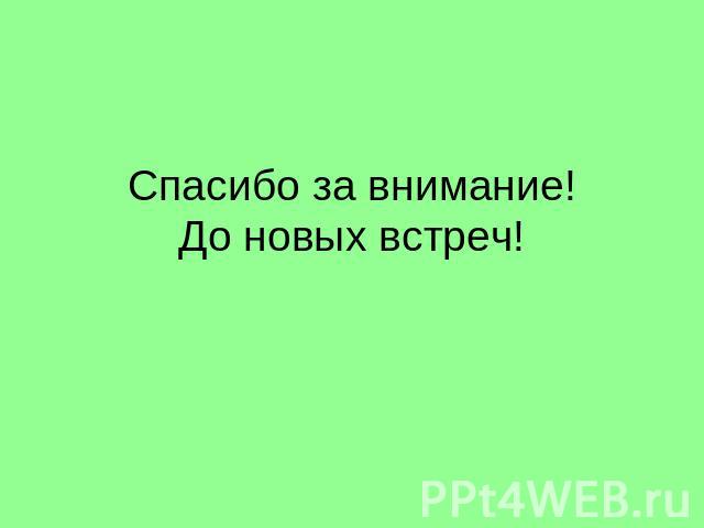 Спасибо за внимание!До новых встреч!