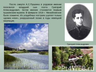 После смерти А.С.Пушкина в родовом имении поселился младший сын поэта Григорий А