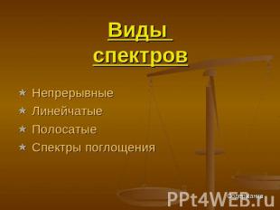 Виды спектров Непрерывные Линейчатые Полосатые Спектры поглощенияСодержание