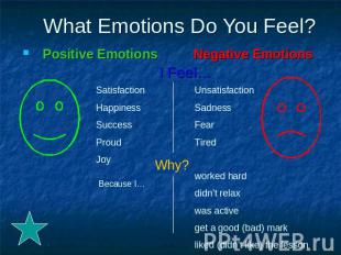 What Emotions Do You Feel? Positive Emotions Negative Emotions I Feel…Satisfacti