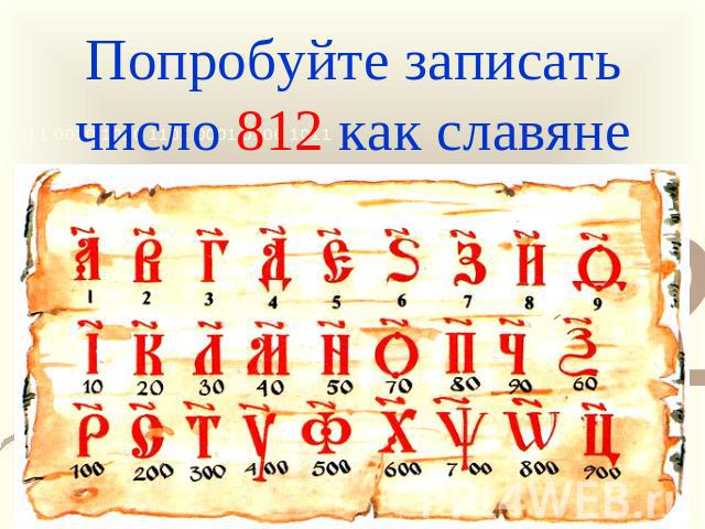 Попробуйте записать число 812 как славяне
