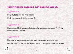 Практические задания для работы EXCEL:Задание № 1Решить графически уравнение:Х3=