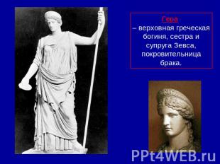 Гера – верховная греческая богиня, сестра и супруга Зевса, покровительница брака